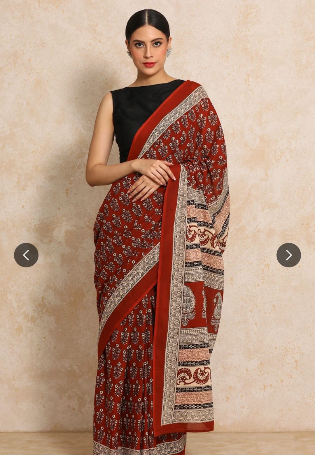 Pure cotton mulmul saree handblock printed in red – traditional handblock cotton saree wholesale Fabtexs